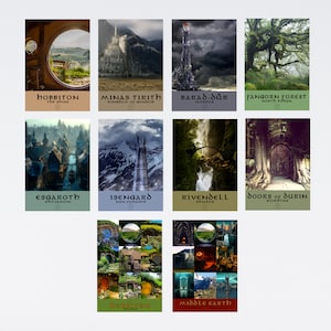 Juego de tarjetas de felicitación de El Señor de los Anillos. 10 tarjetas de notas en blanco con sobres LOTR El Hobbit J R R Tolkien Middle Earth Travel Print
