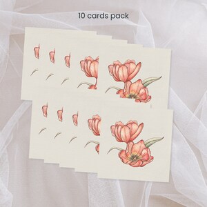Confezione da 10 biglietti d'auguri artistici, biglietto per la festa della mamma con acquerello botanico, biglietto d'amore, opera d'arte stampata con tulipano quadrato