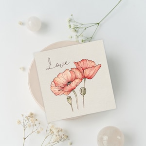 Carta dipinta a mano con acquerello botanico, biglietti d'auguri artistici, biglietti d'amore, opera d'arte stampata con papavero quadrato