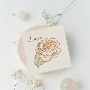 Tarjeta pintada a mano con acuarela botánica, tarjetas de felicitación de bellas artes, tarjeta de amor, obra de arte impresa con rosas cuadradas