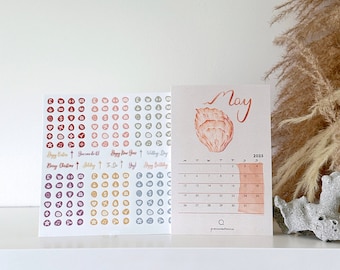 Custom Serene Seaside 12 months Desk Calendar, with Mini Stickers 2026 / 2027 Shells Illustrations
