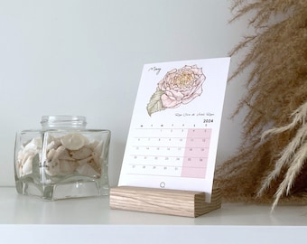 Custom Desk Calendar With Botanical Fine Art Cards, optional Wood Stand