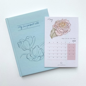 Bundle 2025 /2026 Desk Calendar with botanical fine art cards and Nature Journal
