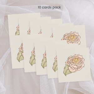 Paquete de 10 tarjetas de felicitación de bellas artes, tarjeta del Día de la Madre con acuarela botánica, tarjeta de amor, obra de arte impresa con rosas cuadradas