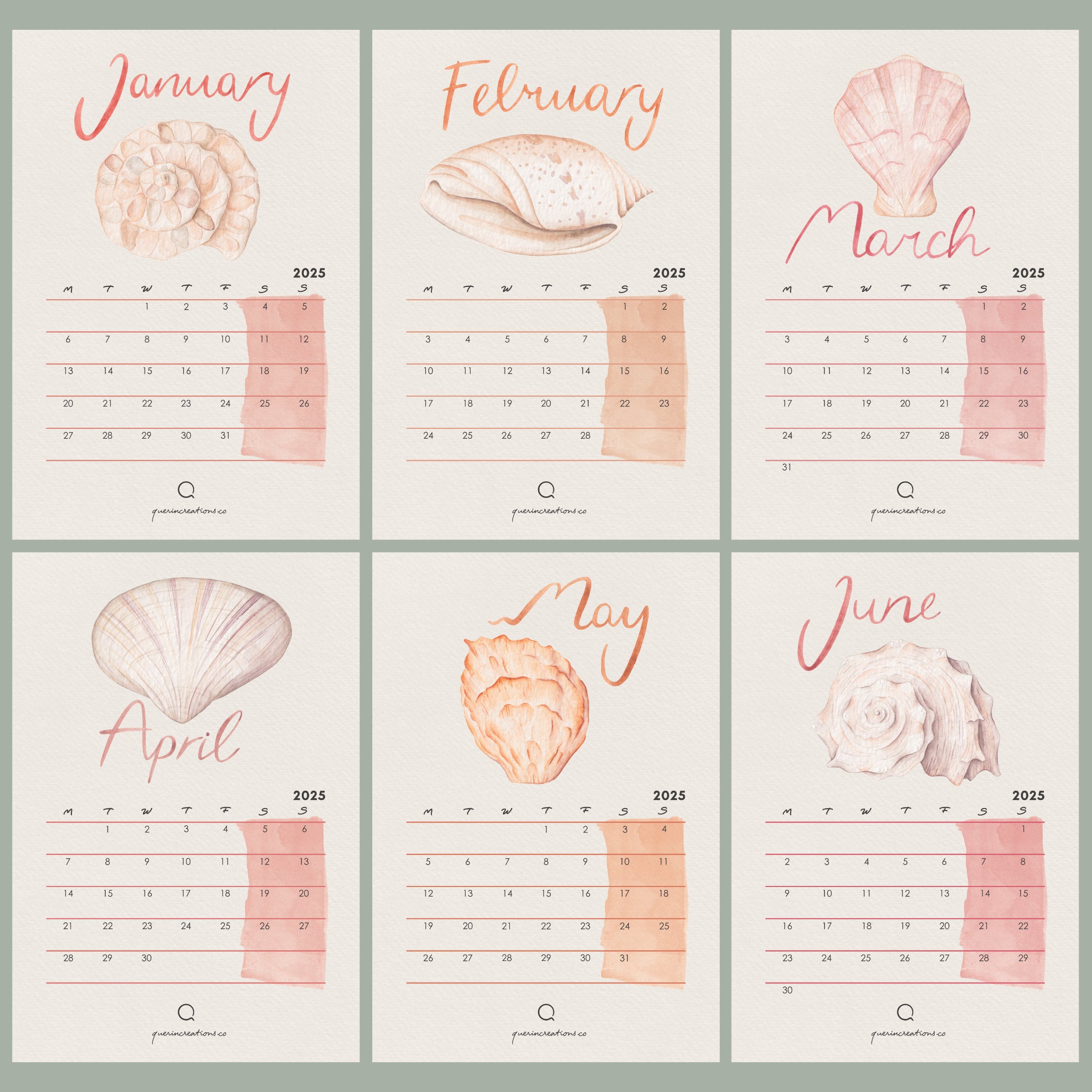 Custom Serene Seaside 12 Months Desk Calendar, With Mini Stickers 2026 ...