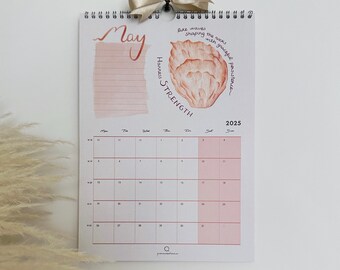 A4 Wall Calendar 2026 / 2027 with Inspirational Quotes and Seashells Watercolour Illustrations