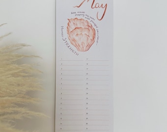 Perpetual Wall Calendar with Inspirational Quotes and Seashells Watercolour Illustrations, Birthday Calendar