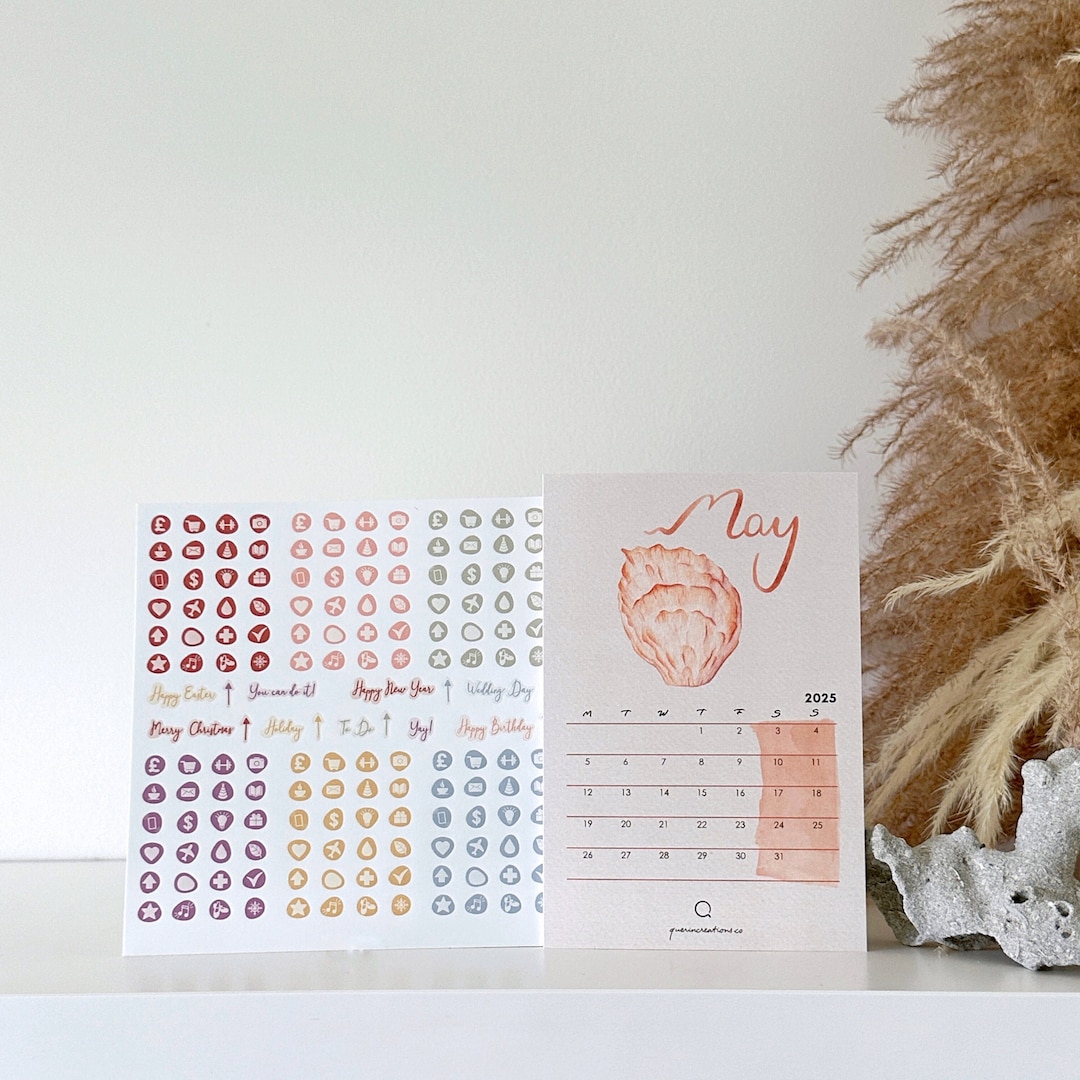 Custom Serene Seaside 12 Months Desk Calendar, With Mini Stickers 2026 ...