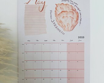 A3 2026/2027 Wall Calendar with Inspirational Quotes and Seashells Watercolour Illustrations