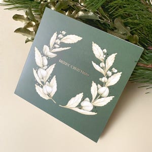 Pack de cartes de voeux de Noël avec eucalyptus aquarelle et couronne de laurier, touche verte et dorée