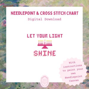 Let your light Shine Needlepoint and cross stitch chart with instructions to paint your own needlepoint canvas, Hanukkah, Chanukah, Judaism