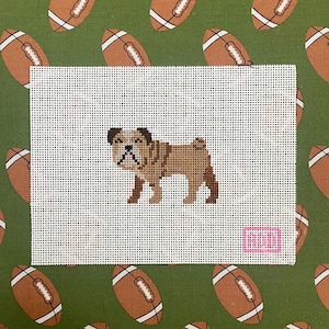 Mini Bulldog Handpainted Needlepoint Canvas, beginner project