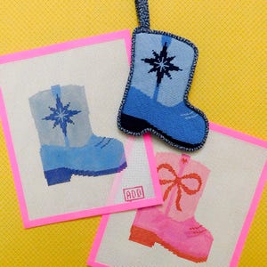Cowboy Boot Mini Stocking, Bootie, Cowgirl, Christmas,  Handpainted Needlepoint Canvas