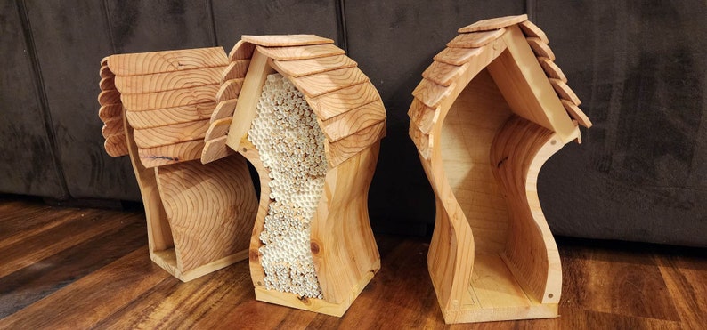 Handcrafted Mason Bee Hotel for a Sustainable Garden A House or apartment for your mason bees Whimsical, fairy, Cottage Core Design image 4