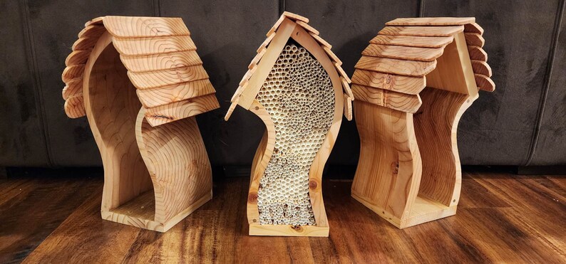 Handcrafted Mason Bee Hotel for a Sustainable Garden A House or apartment for your mason bees Whimsical, fairy, Cottage Core Design image 1