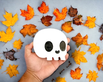 Handcrafted 4.5 Inch Wooden Skull Decoration - - Fall Vibes - Scary - Rustic Halloween - Wooden Fall or Autumn Decor - Farmhouse - Chic