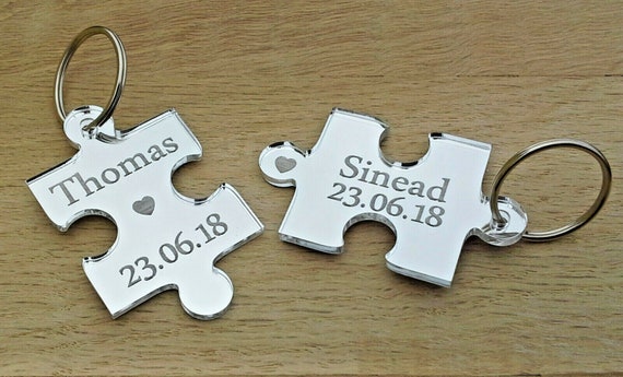 Personalized Jigsaw Keyrings: Silver Acrylic Couple Keepsake