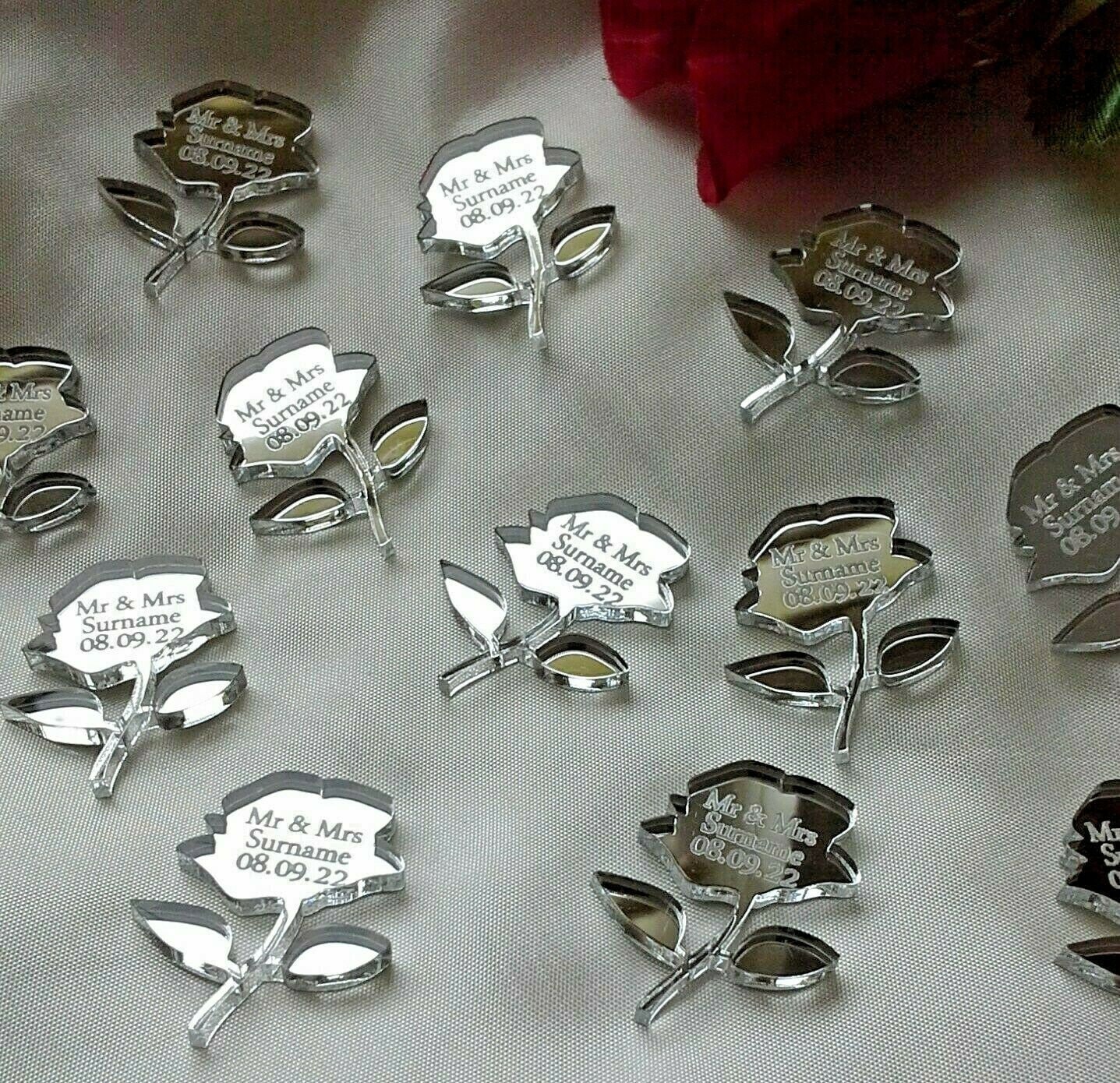 Personalised Rose Wedding Favours x 50 Table Decorations
