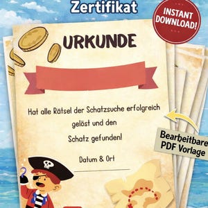 Piraten Schatzsuche Urkunden Kindergeburtstag - PDF zum ausdrucken