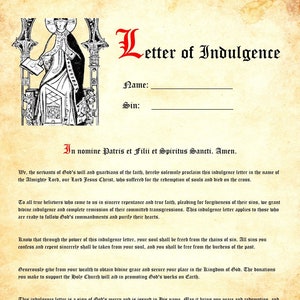 Carta Personalizable de Indulgencia para el Perdón de los Pecados Descarga Digital PDF