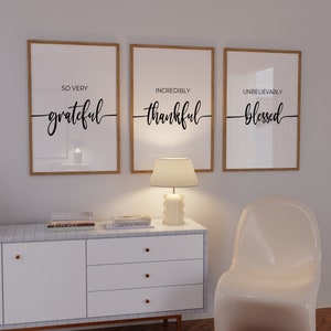 Set of 3 Prints, Grateful Prints, Printable Art, Blessed Quote wall art, Gratitude Art, Home Decor, Living Room Decor,Hallway,Thankful Decor