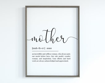 Mother, Printable, Wall Art, Home Decor, Instant Download, Gifts for Mom, definition print, Mother's Day gifts, For Mom, For Her, Mom Gifts