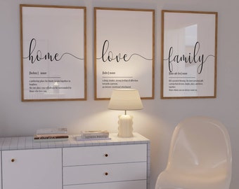 Home Love Family Definition Wall Quote, Home Decor Designs, Wall Inspirations, Home Decor Gifts, Family Quotes, Set of 3, Instant Download