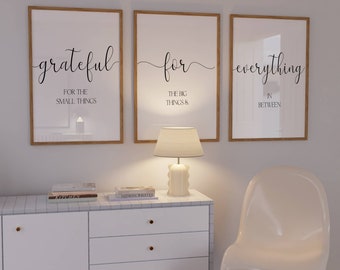 Set of 3 Prints, Grateful Prints, Printable Art, Quote wall art, Gratitude wall art, Home Decor, Living Room Decor, Hallway, Thankful Decor