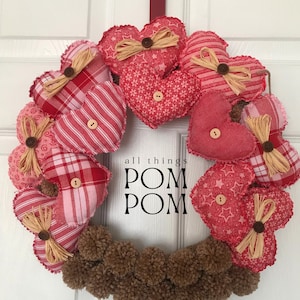 St Valentines Wreath, Pom Pom Wreath, Hearts and Pom Poms