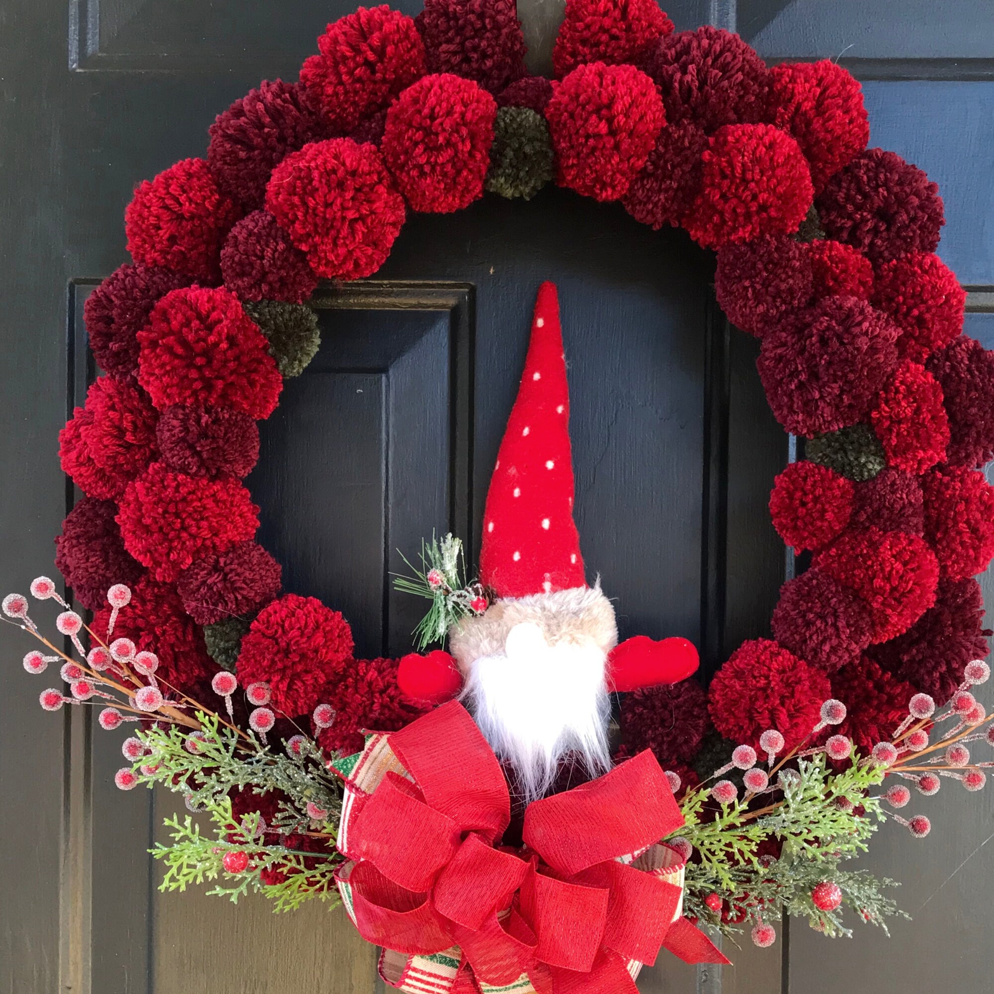 Gnome Pom Pom Wreath Etsy