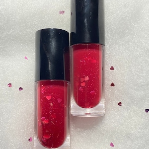 Be Mine Lip Gloss | Red Lip Gloss | Valentine&#39;s Day Gift | Tinted Glitter Gloss | Cherry Vanilla Flavored