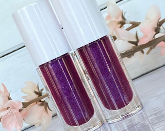 Brillo de labios de frutos rojos / Brillo holográfico vegano, tono morado