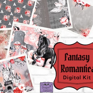 Fantasy Romantica junk journal kit, Printable Digital