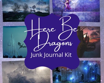 Hier zijn Dragons Junk Journal Kit, afdrukbare digitale