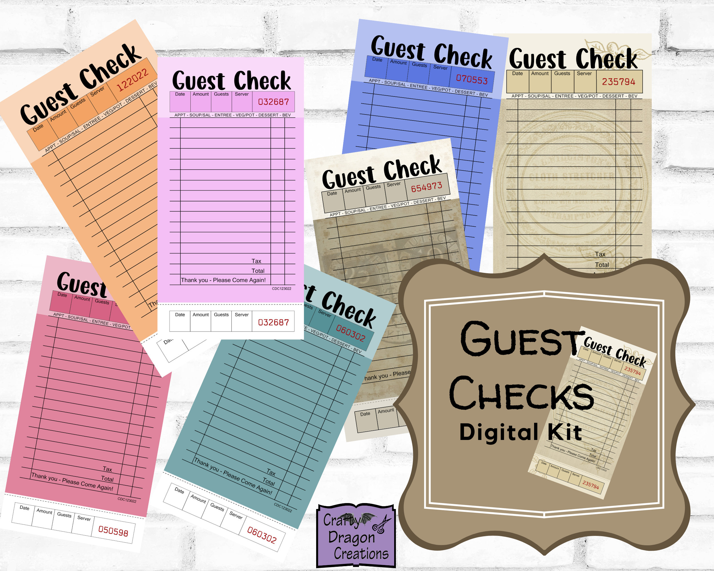 Guest Checks, Printable Digital - Etsy