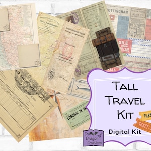 Tall Travel junk journal kit, Afdrukbaar Digitaal