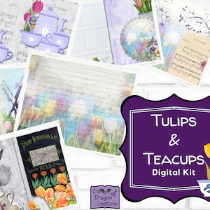 Kit de diario basura Tulips & Teacups, Digital imprimible