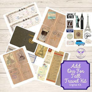 Add Ons for the Tall Travel junk journal kit, Printable Digital