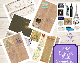 Add Ons voor de Tall Travel junk journal kit, Printable Digital