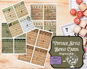 Vintage Style Bingo Cards, Printable Digital