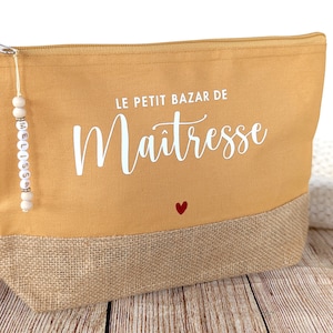 Trousse personnalisée, le petit bazar de maîtresse, trousse cadeaufin d'année, Assistante maternelle, Maître, Maîtresse, Nounou, tata, tatie