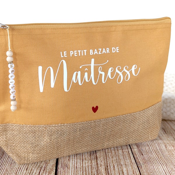 Trousse personnalisée, le petit bazar de maîtresse, trousse cadeaufin d'année, Assistante maternelle, Maître, Maîtresse, Nounou, tata, tatie