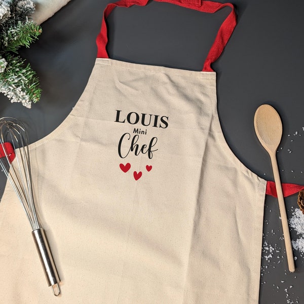 Tablier de Noël enfant personnalisé prénom de votre choix, tablier de cuisine, mini chef