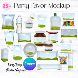 Un sacco di +25 mockup di accessori per bomboniere, mockup, patatine, articoli per feste, mockup, bundle di mockup per bomboniere