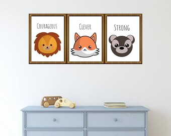Set of 3 Nursery Prints| Animal Prints for Nursery| Toddler's Room| Prints to Inspire
