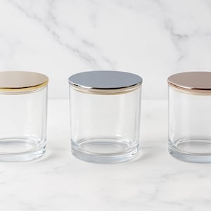 Vela de vidrio transparente de 10 oz con tapa plana o tapa de bambú y caja de regalo
