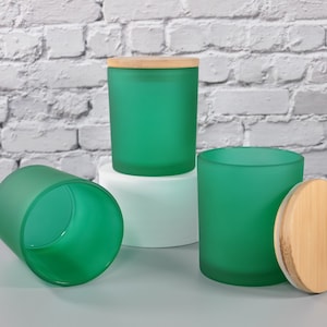 10oz Empty Green Frosted Candle Glass with Bamboo Lid and Gift Box