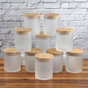 10oz Empty Clear Frosted Candle Glass with Bamboo Lid and Gift Box