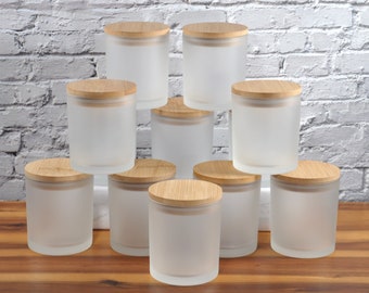 10oz Empty Clear Frosted Candle Glass with Bamboo Lid and Gift Box