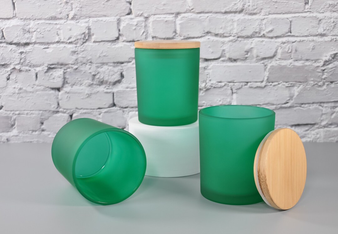 10oz Empty Green Frosted Candle Tumbler Jar With Bamboo Lid and Gift ...